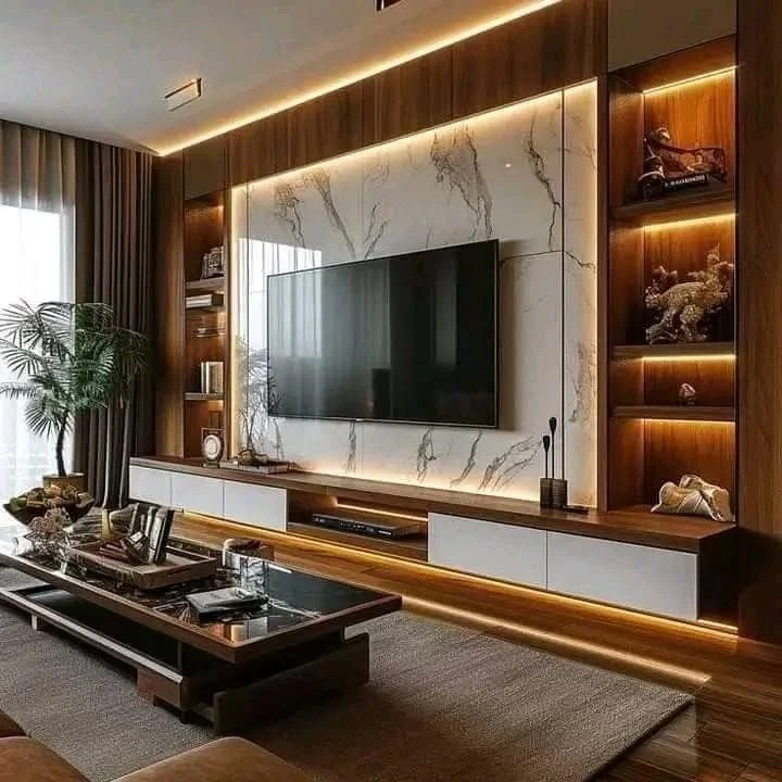 تصميم جدار تلفاز ببديل الرخام
